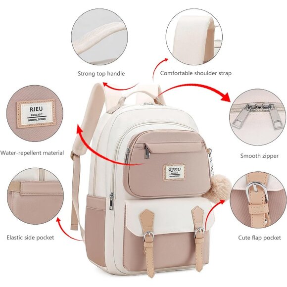 Girls Khaki Beige 15.6in Laptop Kids Backpack For Middle School College Students - Picture 6 of 7